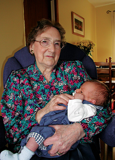 Grandma McLean with Alex, 29 April 2001