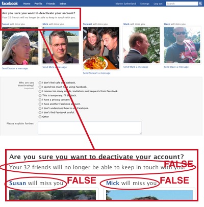 Facebook's disable account page
