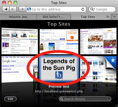Safari 4 Top Sites with custom preview thumbnail: PROBABLY A BAD IDEA